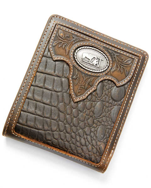 Image #1 - Cody James Men's Croc Embossed Bifold Wallet, Chocolate, hi-res
