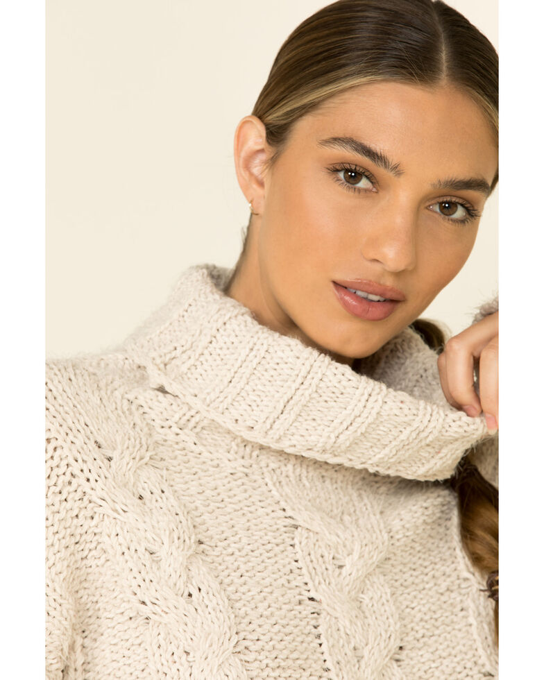 POL Women's Ivory Cable Knit Turtleneck Sweater , Ivory, hi-res