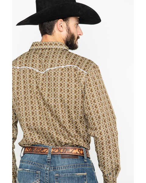 Image #2 - Cowboy Hardware Men's Double Diamond Print Long Sleeve Western Shirt , Tan, hi-res