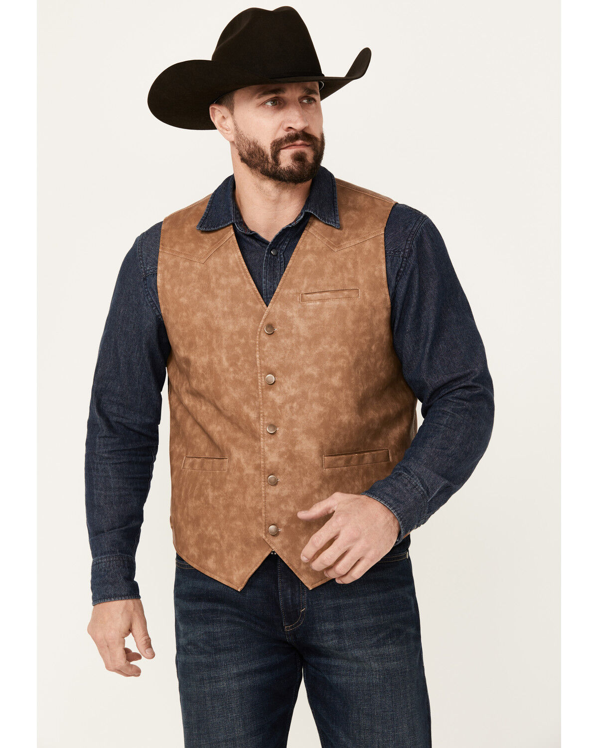 Image #1 - Cody James Men's Hoof Print Faux Leather Vest, Tan, hi-res