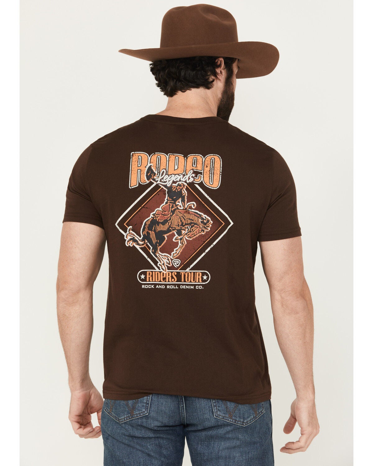 Rock & Roll Denim Men's Boot Barn Exclusive Bucking Bronco Short Sleeve Graphic T-Shirt, Chocolate, hi-res
