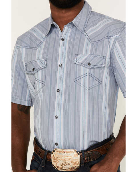 Image #3 - Cody James Men's Springs Vertical Stripe Short Sleeve Snap Western Shirt , Blue, hi-res