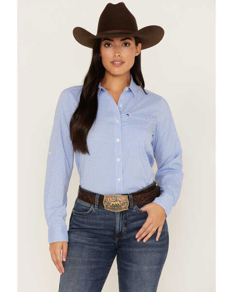 Image #1 - Ariat Women's Gingham Print Long Sleeve Button-Down VentTEK Stretch Shirt, Blue, hi-res