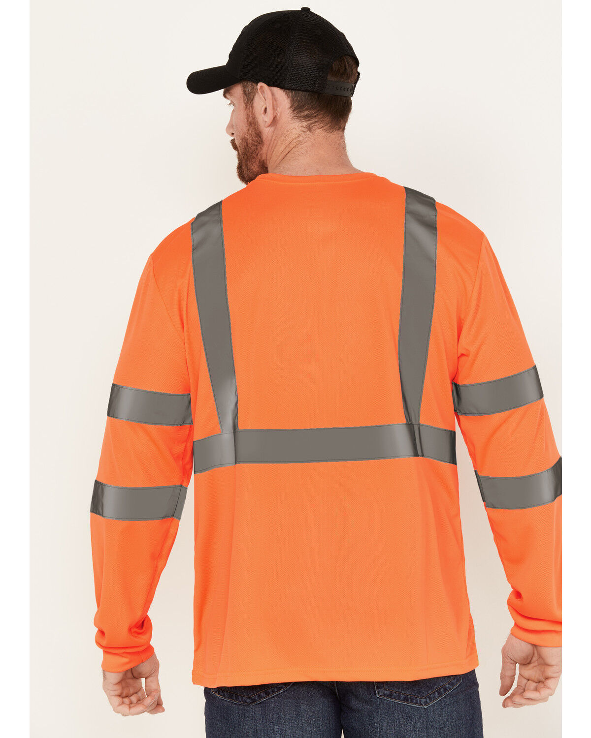 Image #4 - Hawx Men's Solid Enhanced Hi-Vis Long Sleeve Pocket Work T-Shirt, Orange, hi-res