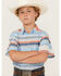 Image #1 - GROM Boys' Mesa Striped Short Sleeve Button Down Shirt, Blue, hi-res