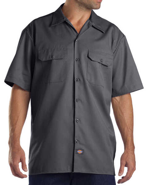 Image #1 - Dickies Men's Flex Twill Short Sleeve Button Down Work Shirt , Charcoal, hi-res