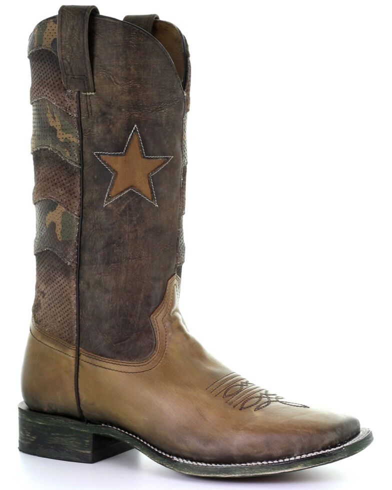 Corral Men's Brown Star Inlay Western Boots - Square Toe, Brown, hi-res