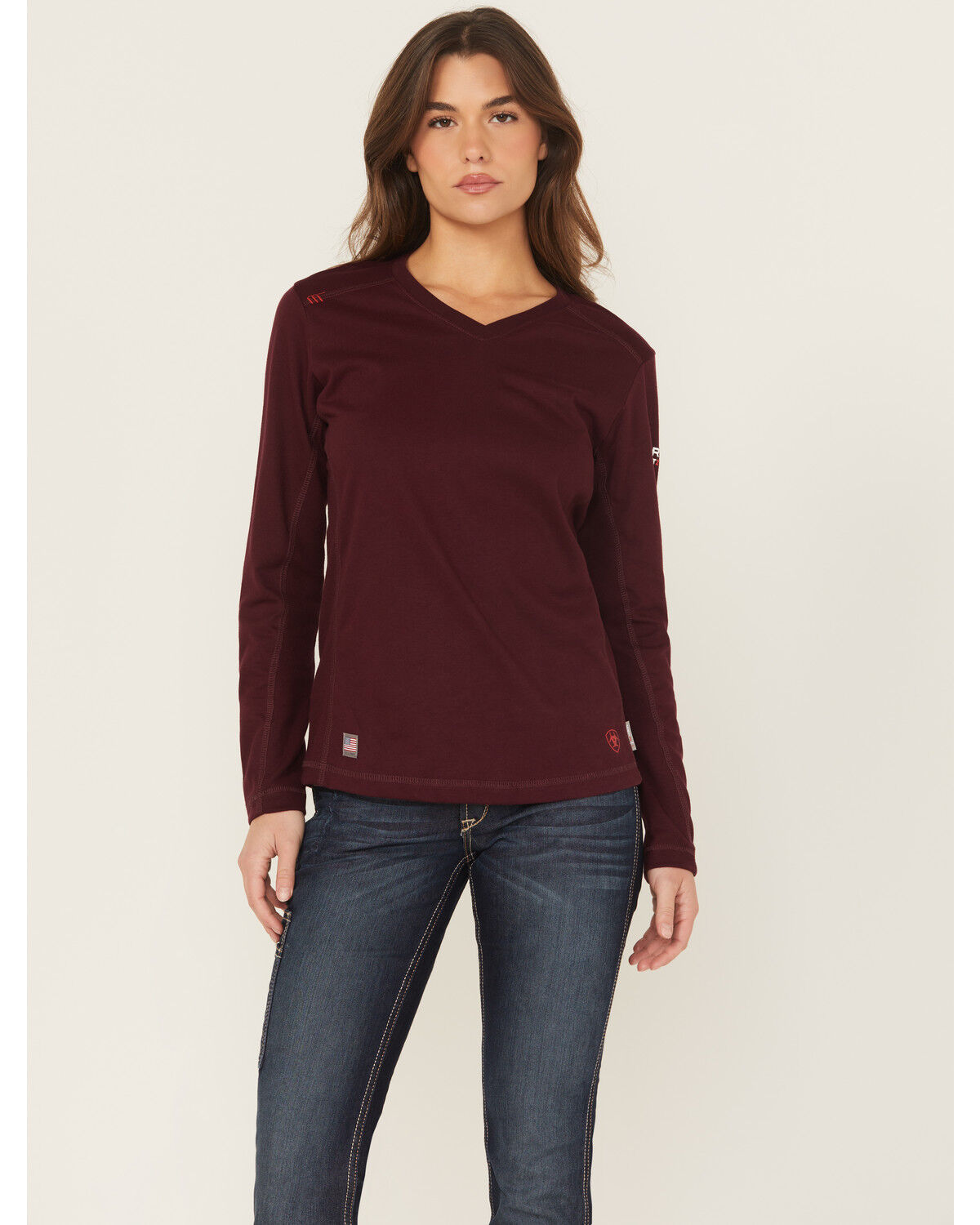 Image #1 - Ariat Women's Malbec FR AC Long Sleeves T-Shirt, Red, hi-res