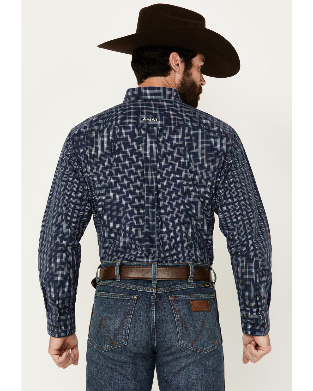 Image #4 - Ariat Men's Prestcot Windowpane Plaid Print Long Sleeve Performance Shirt - Big, Navy, hi-res