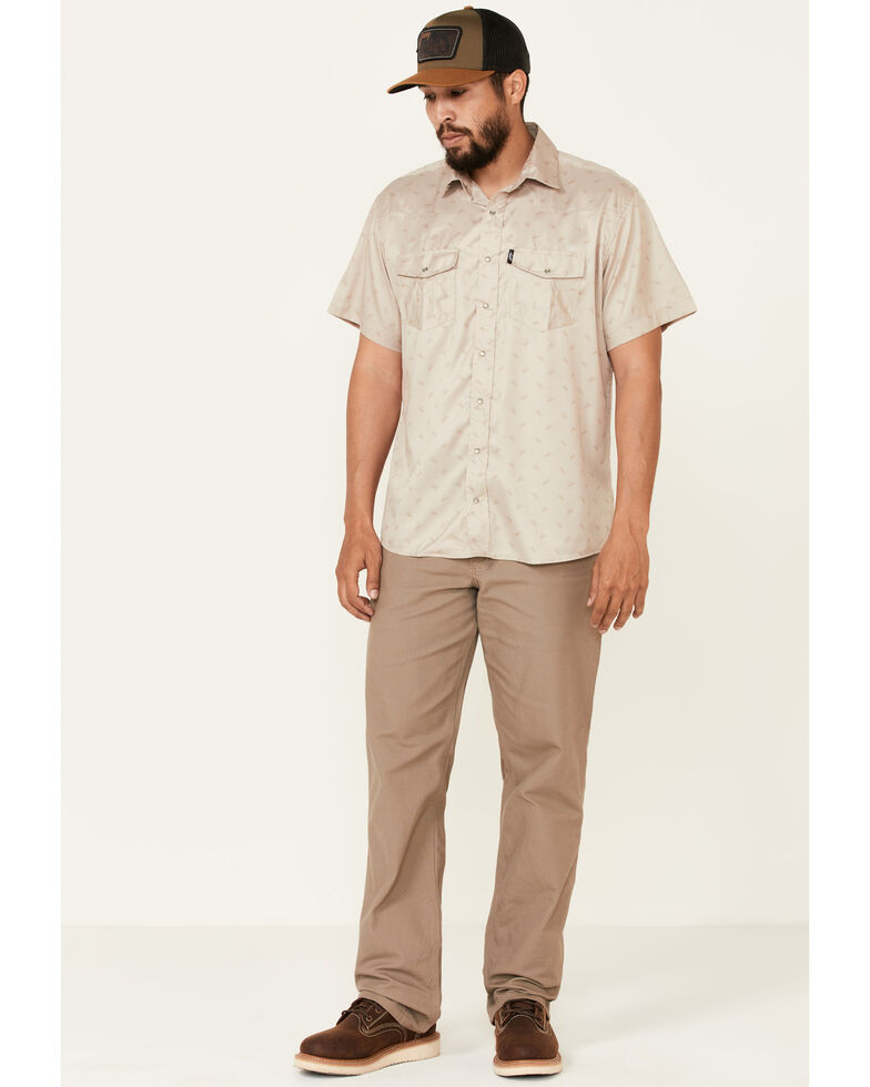 HOOey Men's Tan Punchy Print Habitat Sol Short Sleeve Snap Western Shirt , Tan, hi-res