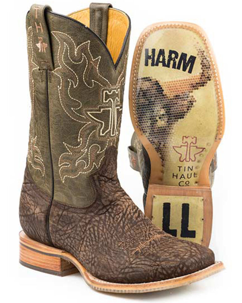 Tin Haul Take No Bull Western Boots - Wide Square Toe, Brown, hi-res