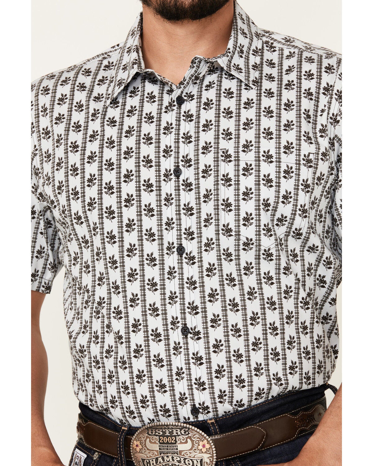 Image #3 - Gibson Trading Co Talking Stick Vertical Striped Print Short Sleeve Button-Down Western Shirt, Light Blue, hi-res