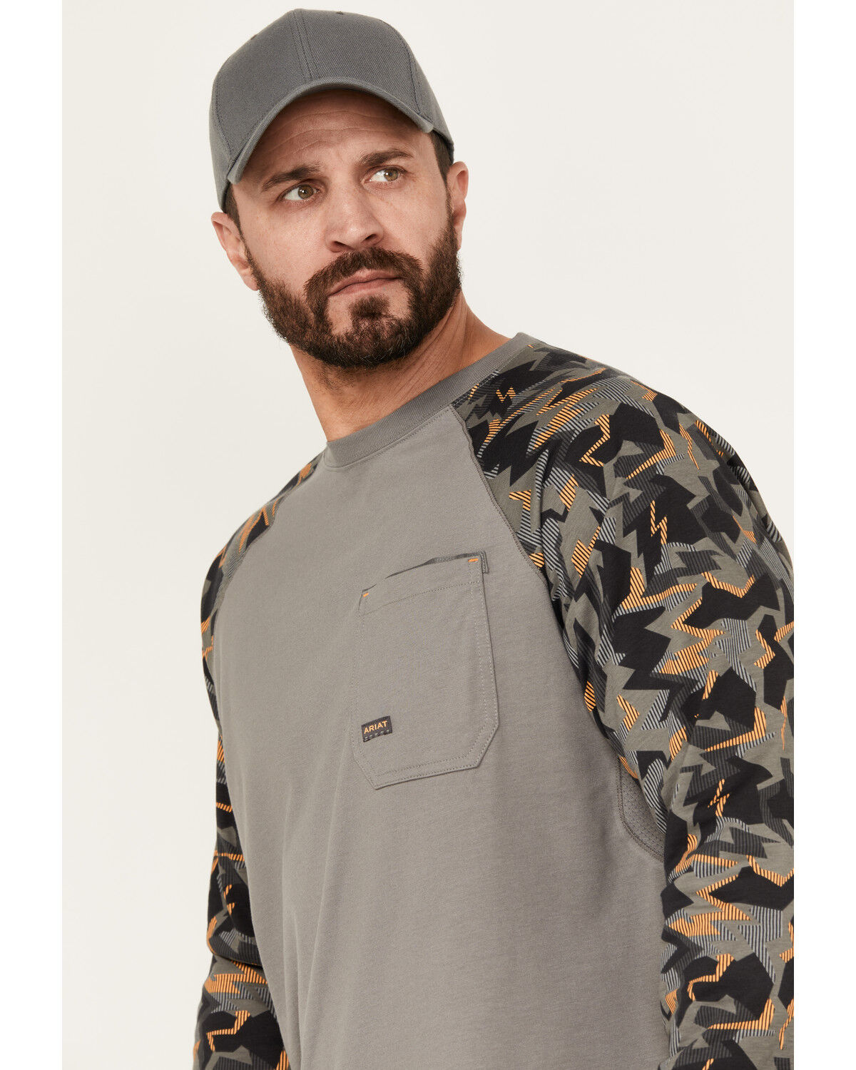Image #2 - Ariat Men's Rebar Workman Baseball Long Sleeve Shirt, Charcoal, hi-res