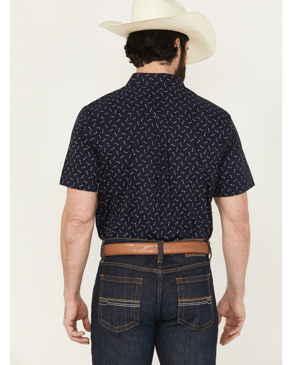 Image #4 - Cody James Men's Idaho Geo Print Short Sleeve Button-Down Stretch Western Shirt, Navy, hi-res