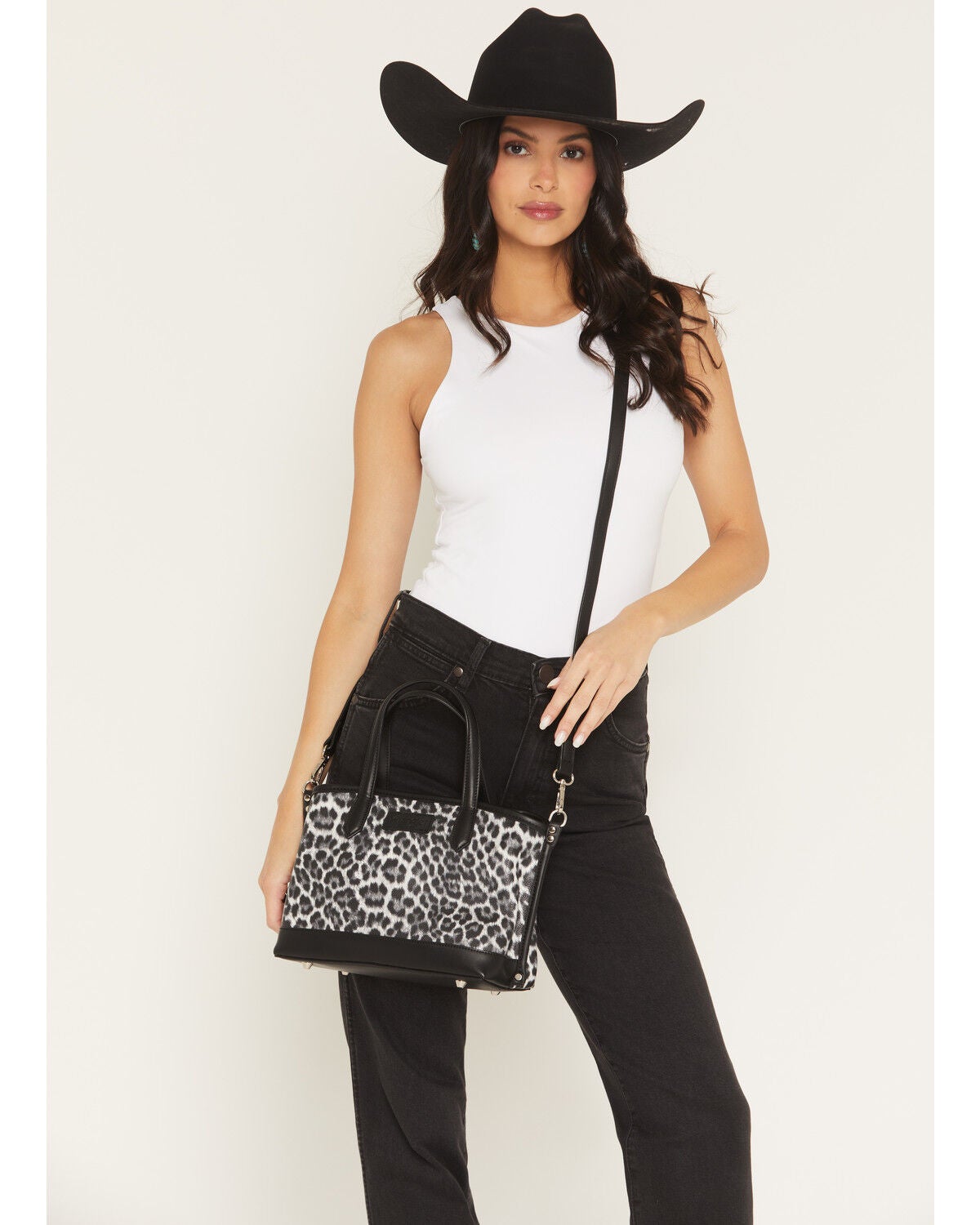 Wrangler Women's Boot Barn Exclusive Leopard Print Handbag, Black, hi-res