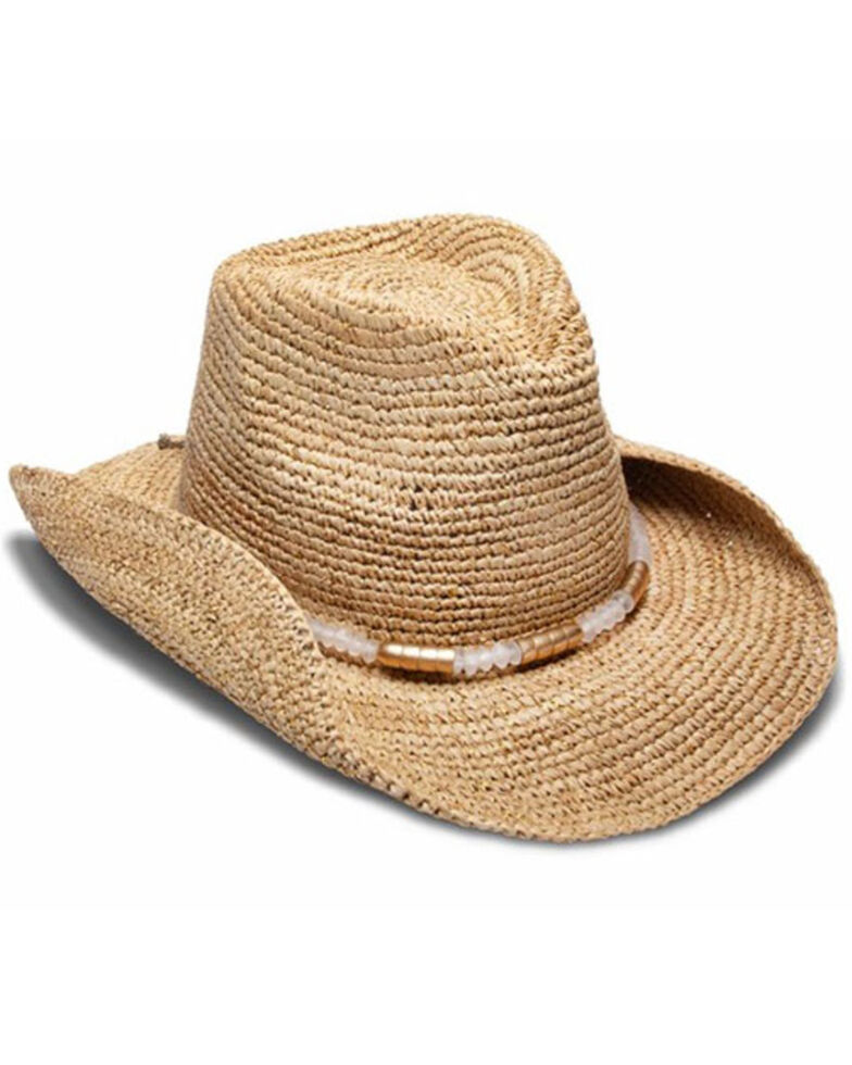 Nikki Beach Women's Chrysta Crochet Raffia Straw Western Hat , Natural, hi-res