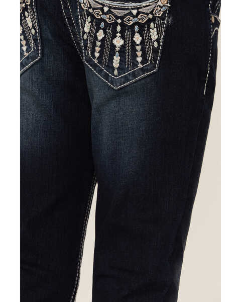 Shyanne Girls' Dark Wash Embroidered Half-Circle Pocket Bootcut Jeans, Blue, hi-res