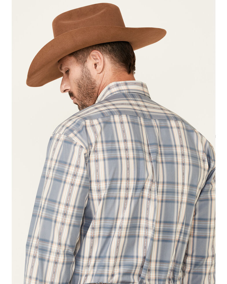 Stetson Men's Grey Dobby Plaid Long Sleeve Button-Down Western Shirt , Grey, hi-res