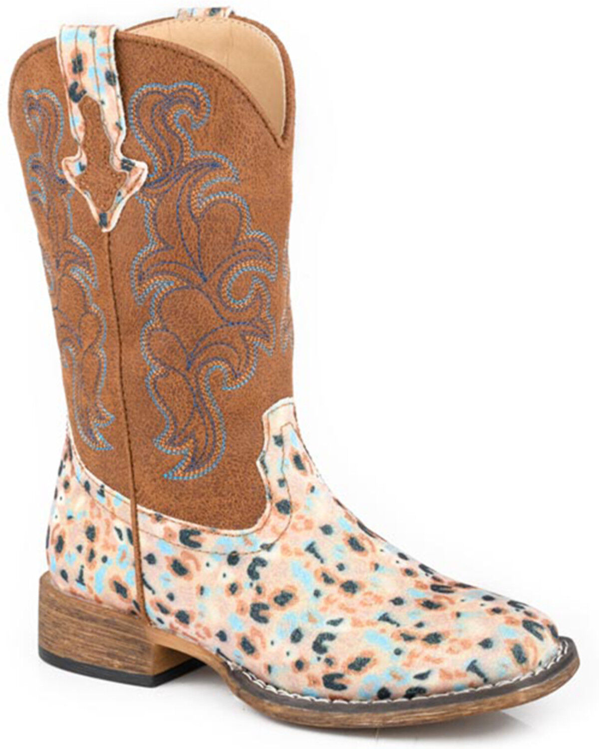 Image #1 - Roper Little Girls' Glitter Blossom Western Boots - Broad Square Toe, Brown, hi-res