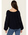 Image #4 - Jolt Women's Lace Trim Long Sleeve Peasant Top, Navy, hi-res