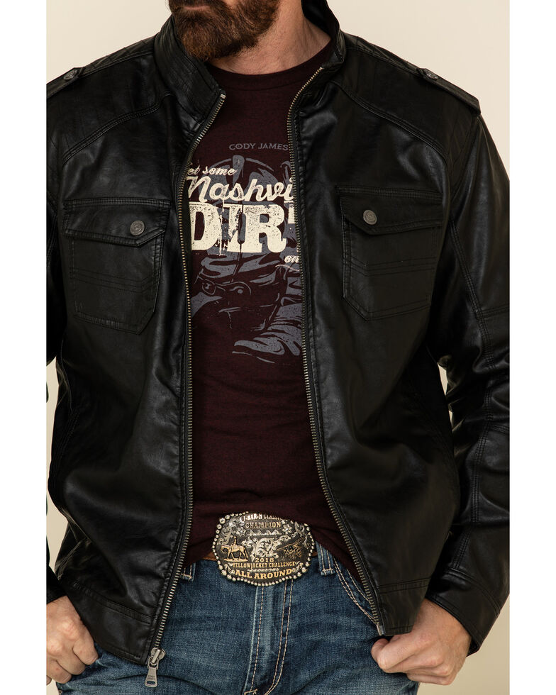 Cody James Men's Black Backwoods Distressed Faux Leather Moto Jacket - Tall , Black, hi-res