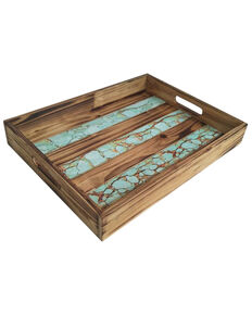 HiEnd Accents Wooden Tray With Turquoise Inlay, Turquoise, hi-res