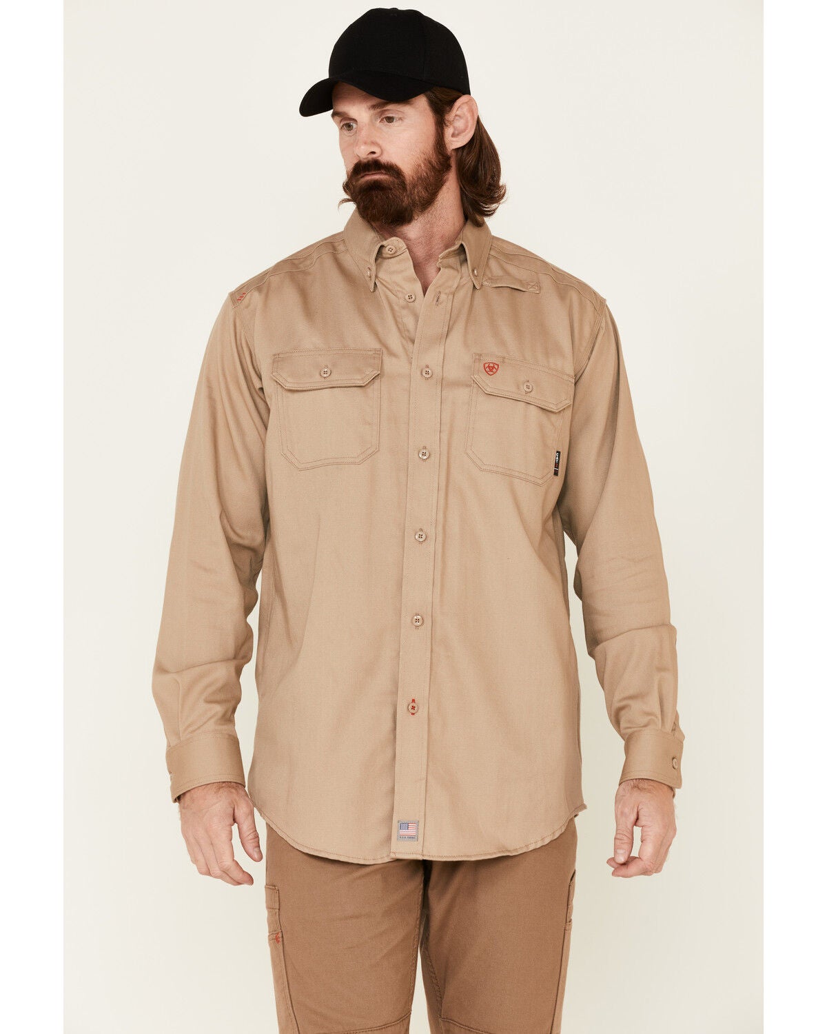 Image #1 - Ariat Men's FR Solid Long Sleeve Button Down Twill Work Shirt - Big, Beige/khaki, hi-res