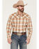 Image #1 - Stetson Men's Dobby Plaid Print Long Sleeve Snap Western Shirt, Tan, hi-res