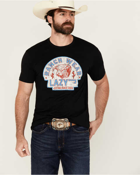 Lazy J Ranch Wear Men's Arrowhead Logo Short Sleeve Graphic T-Shirt , Black, hi-res