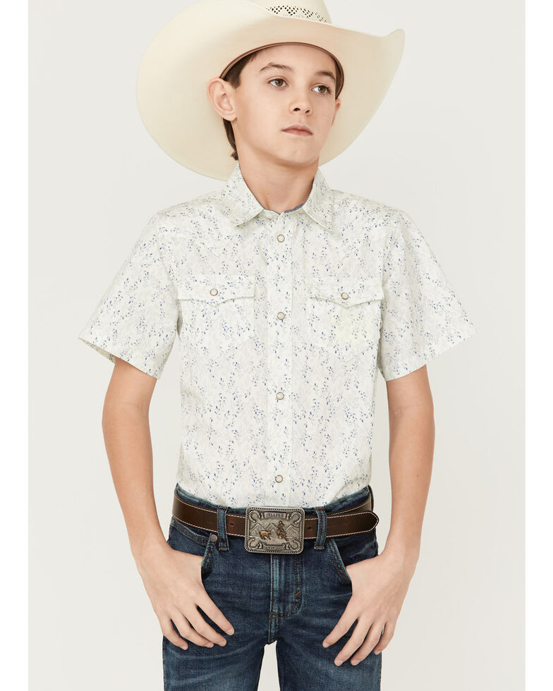 Cody James Boys' Wallpaper Print Short Sleeve Western Snap Shirt, Cream, hi-res