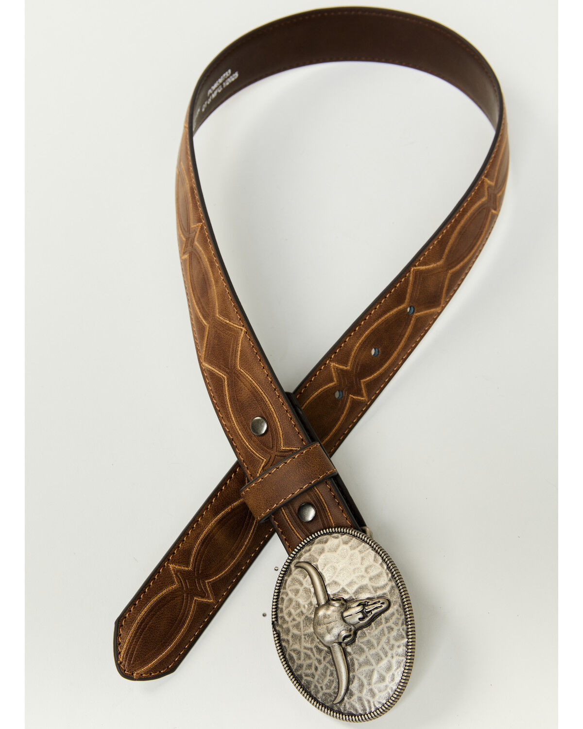 Image #2 - Cody James Boys' Raylan Hammered Longhorn Buckle Belt, Brown, hi-res