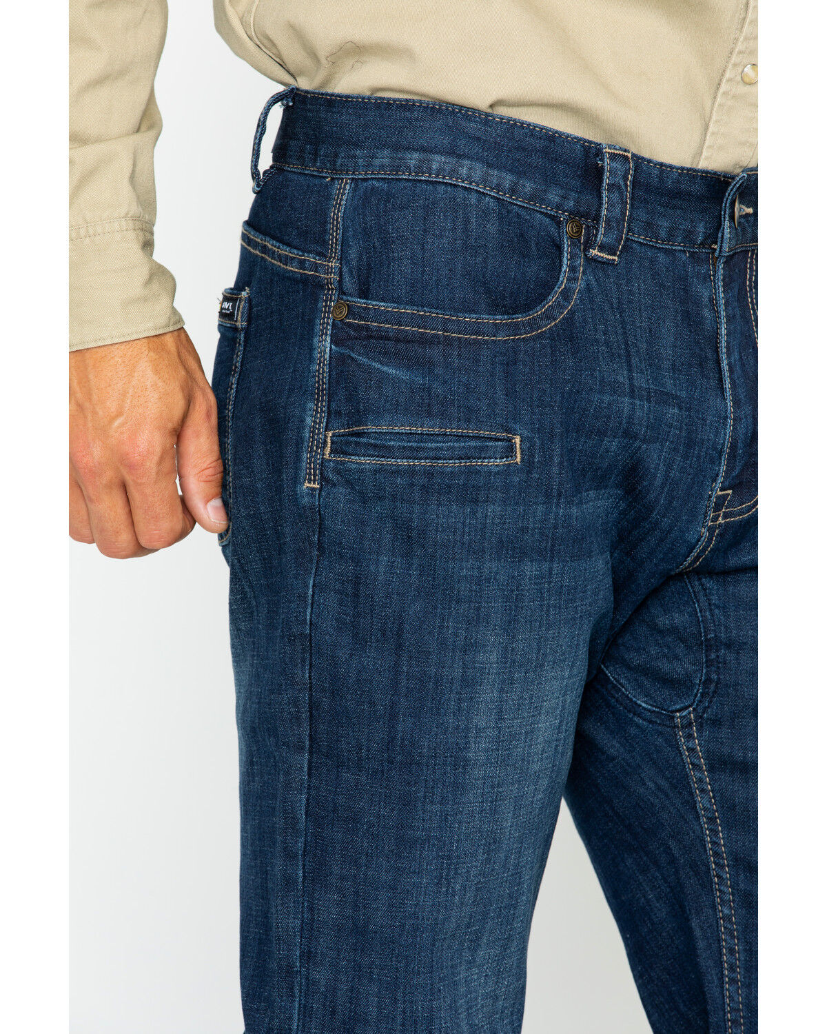Image #5 - Hawx Men's Medium Dark Wash Stretch Work Denim Jeans, Indigo, hi-res