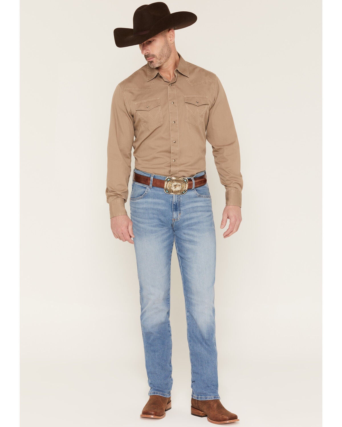Image #1 - Wrangler Men's Retro Light Wash Slim Straight Stretch Denim Jeans, Light Wash, hi-res