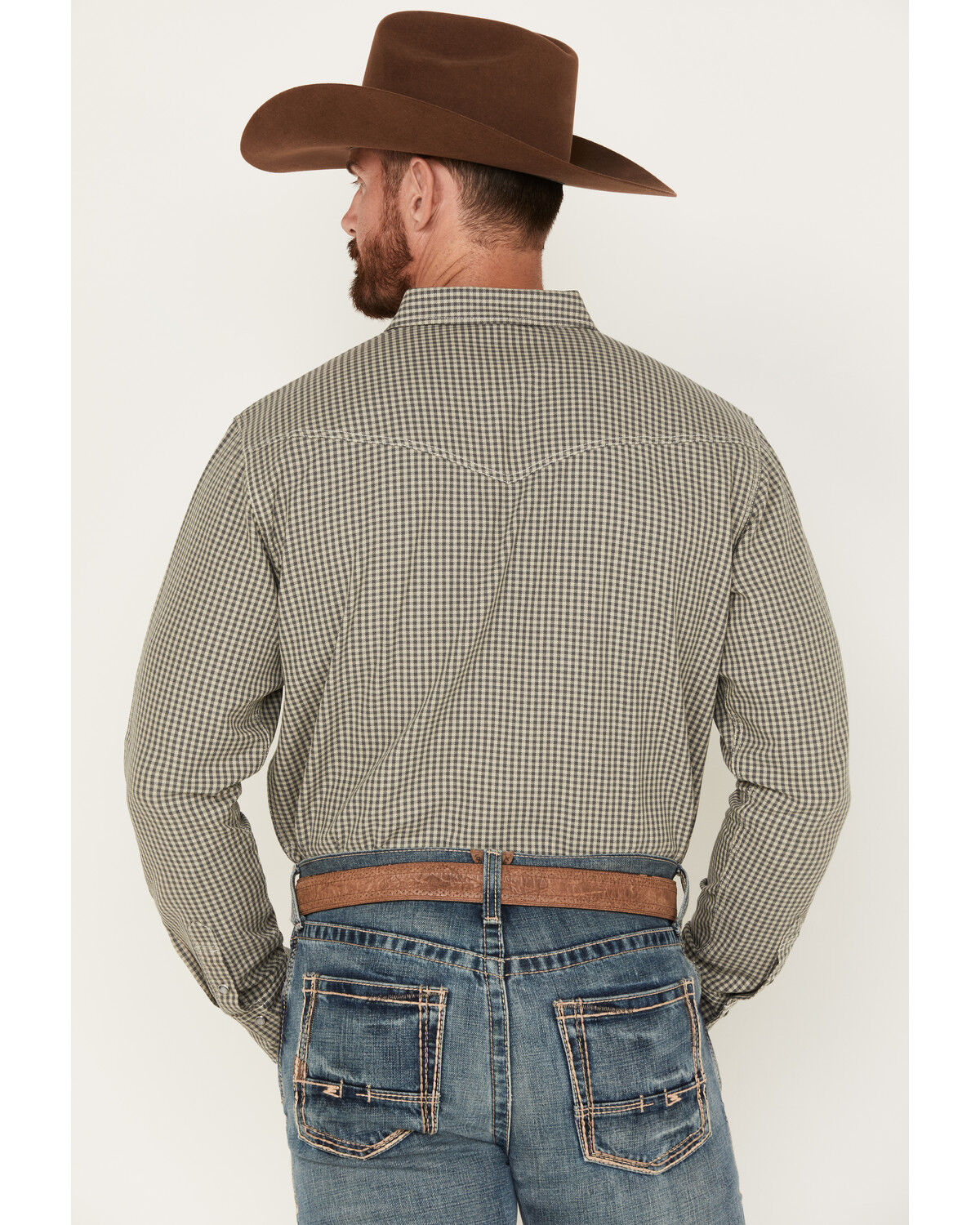 Image #4 - Blue Ranchwear Men's Gingham Check Snap Western Workshirt, Sand, hi-res