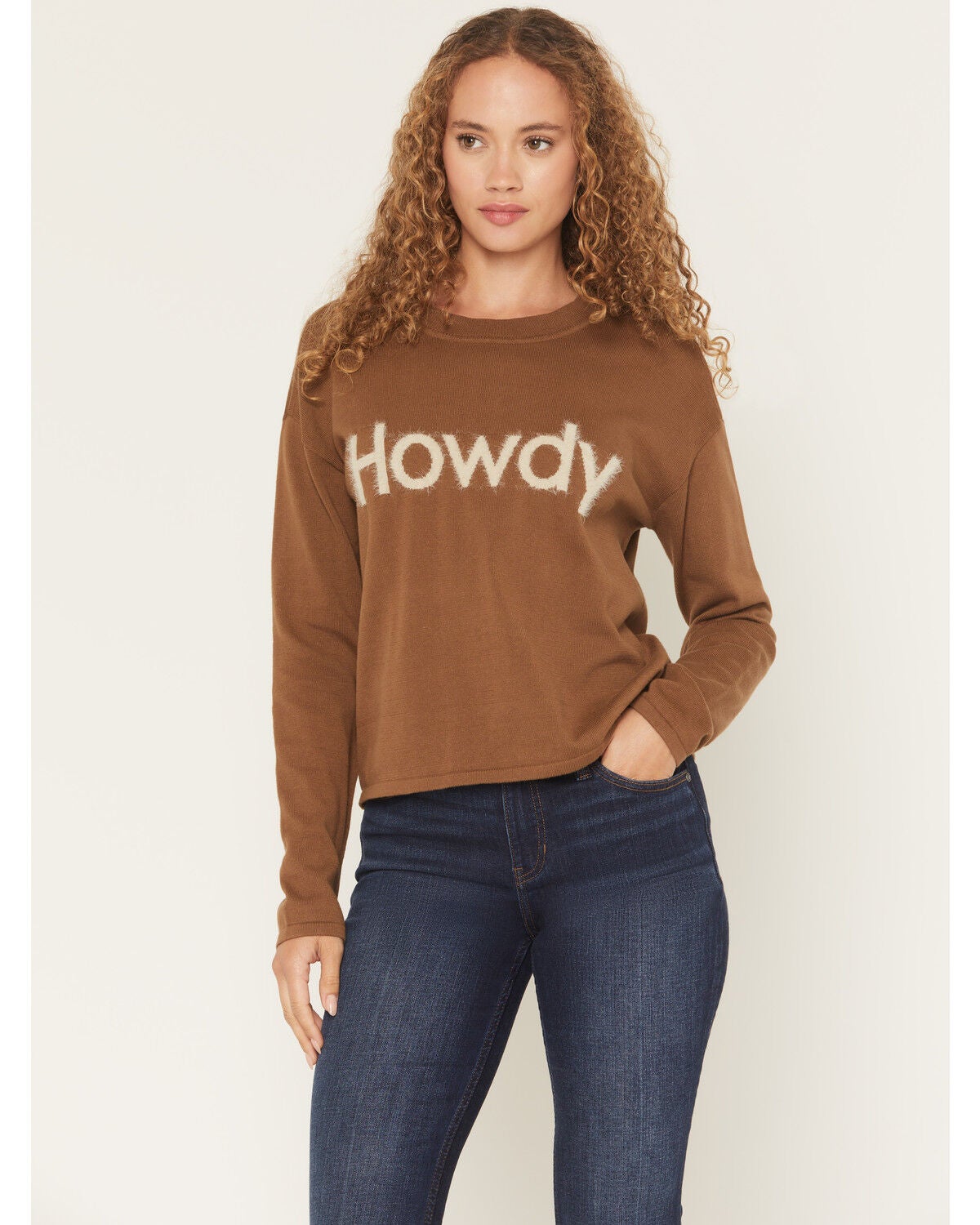 Image #1 - Shyanne Women's Howdy Long Sleeve Sweater, Khaki, hi-res