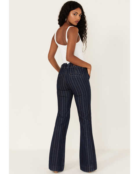 Image #3 - Rock & Roll Denim Women's Stripe Jacquard Dark Wash High Rise Flare Trouser Jeans, Blue, hi-res