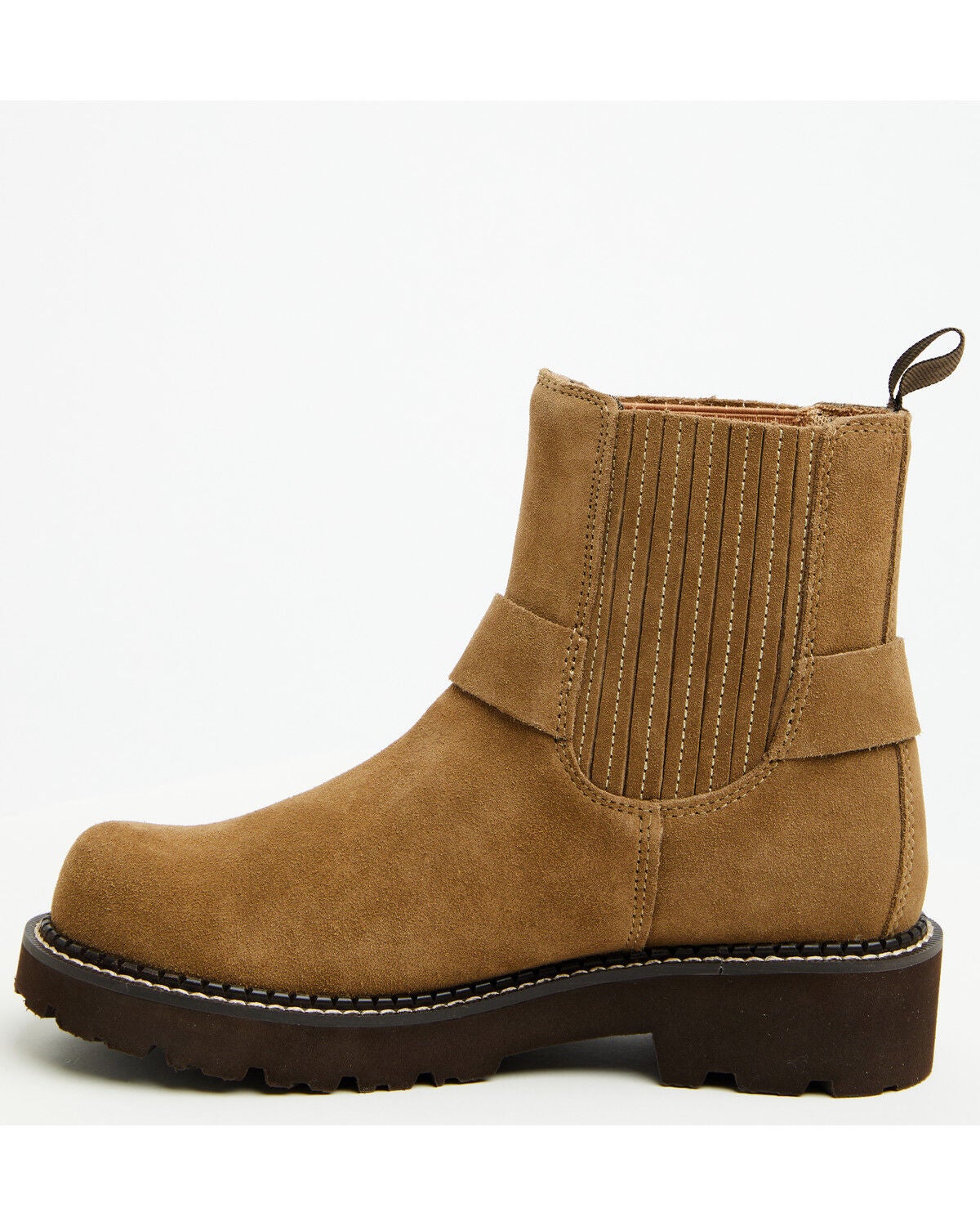 Image #3 - Ariat Women's Fatbaby Harness Suede Chelsea Boots - Round Toe, Tan, hi-res