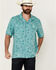 Image #1 - Wrangler Men's Conversation Print Short Sleeve Snap Western Shirt, Turquoise, hi-res