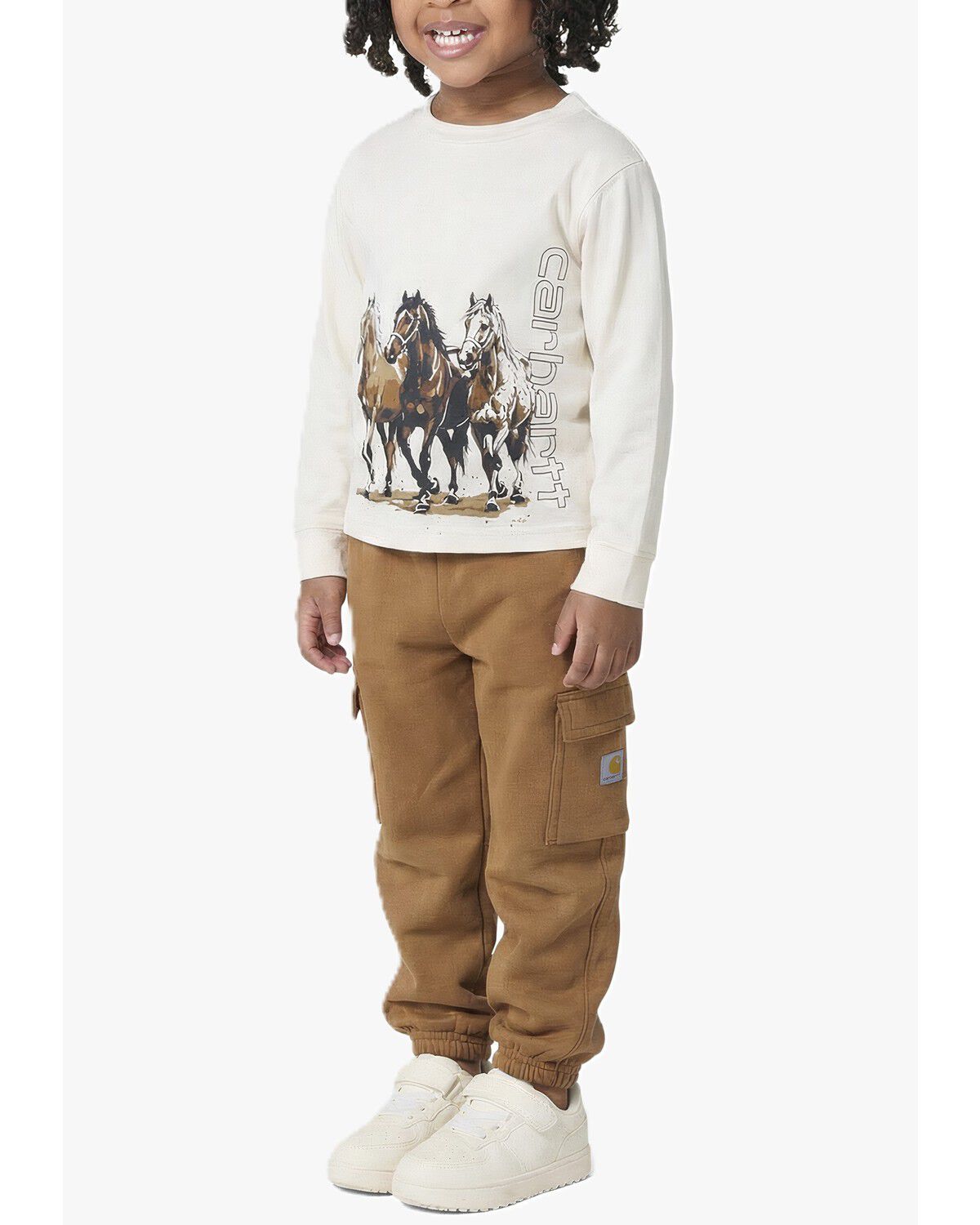 Image #3 - Carhartt Toddler Girls' Horse Logo Long Sleeve Graphic Tee, Cream, hi-res