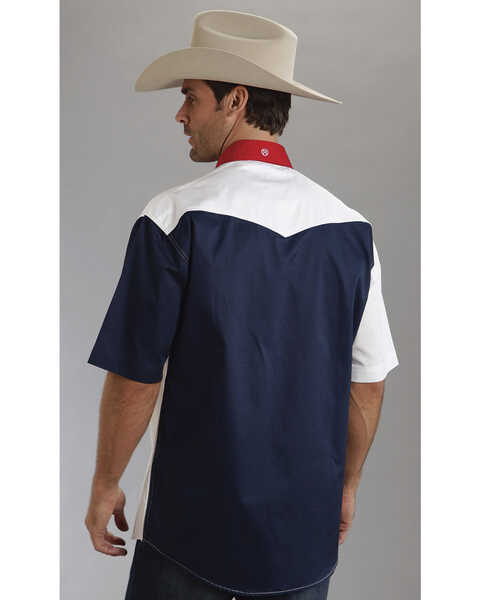 Image #2 - Roper Americana Collection Men's Stars and Stripes Print Short Sleeve Western Shirt, Patriotic, hi-res