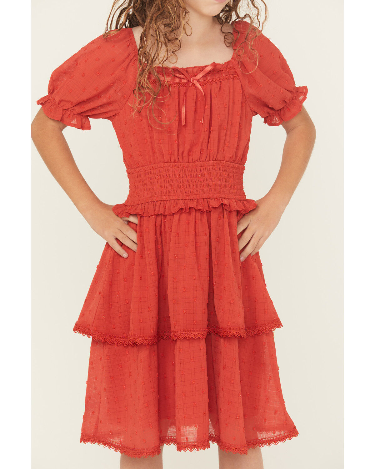 Image #3 - Ash & Violet Girls' Chiffon Dot Short Sleeve Mini Dress, Red, hi-res