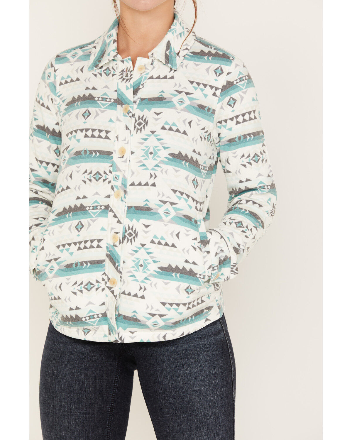 Image #3 - RANK 45® Women's Southwestern Print Quilted Shacket, Teal, hi-res