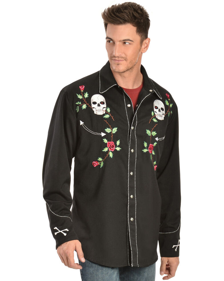 Scully Skull & Roses Embroidered Retro Western Shirt Country Outfitter