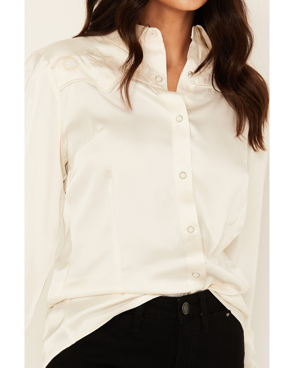 Image #3 - Wrangler Women's Star Embroidered Long Sleeve Snap Western Shirt, White, hi-res