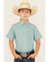 Image #1 - Wrangler Riata Boys' Plaid Print Short Sleeve Button-Down Western Shirt, Teal, hi-res