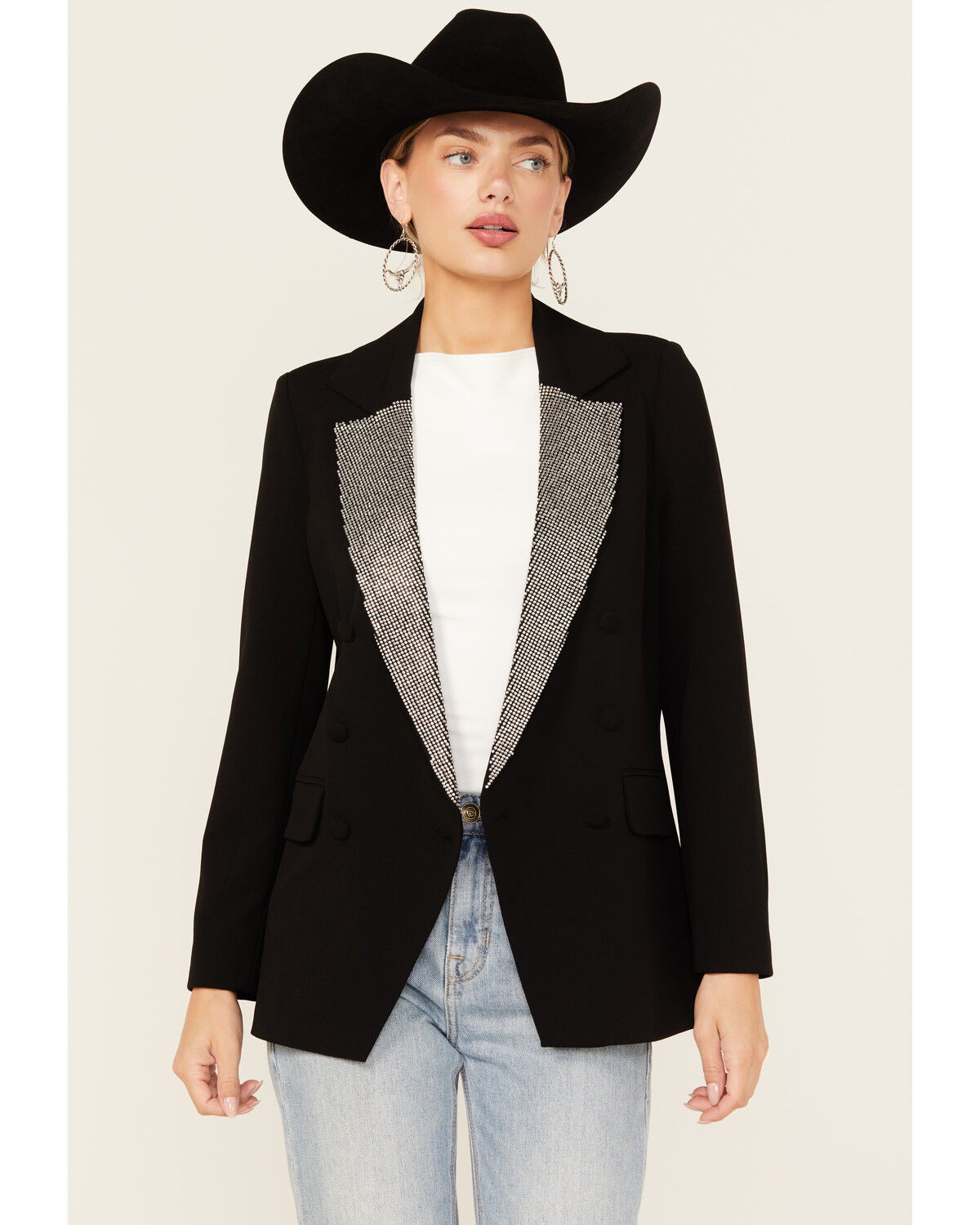 Image #1 - Boom Boom Jeans Women's Crystal Embellished Blazer, Black, hi-res