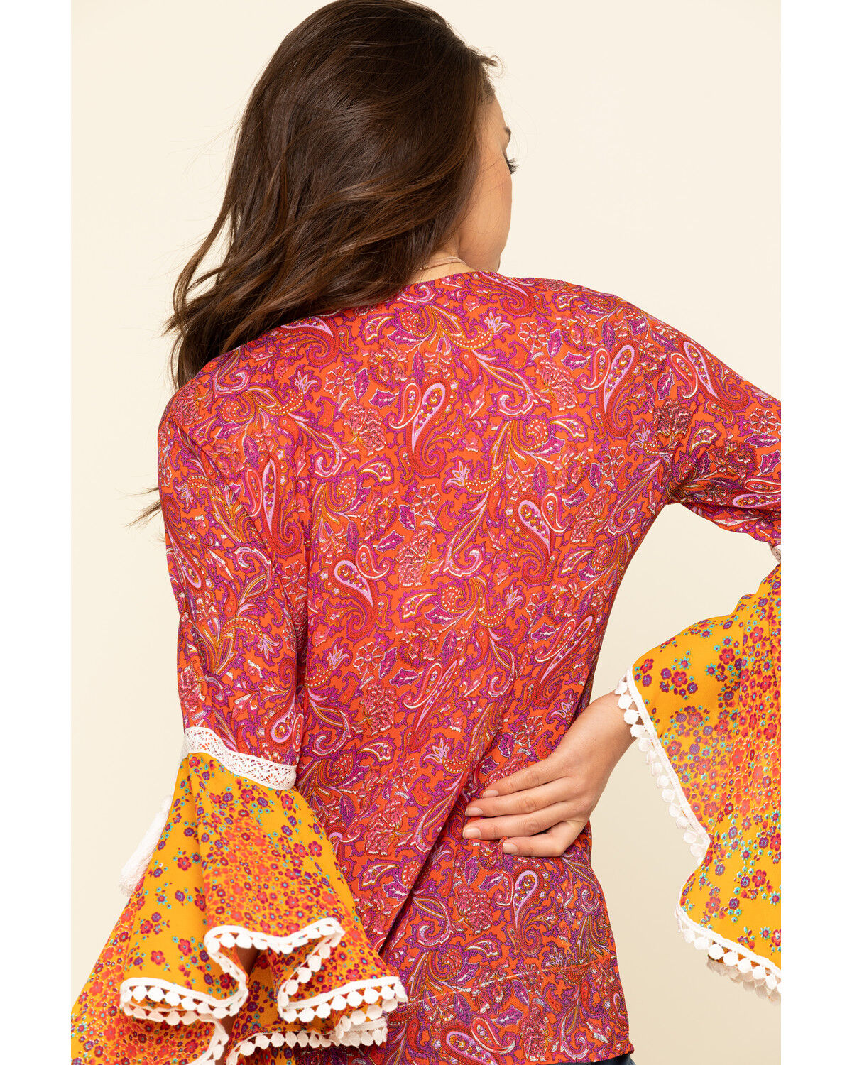 Image #5 - Red Label by Panhandle Women's Print Bell Sleeve Top, Dark Pink, hi-res