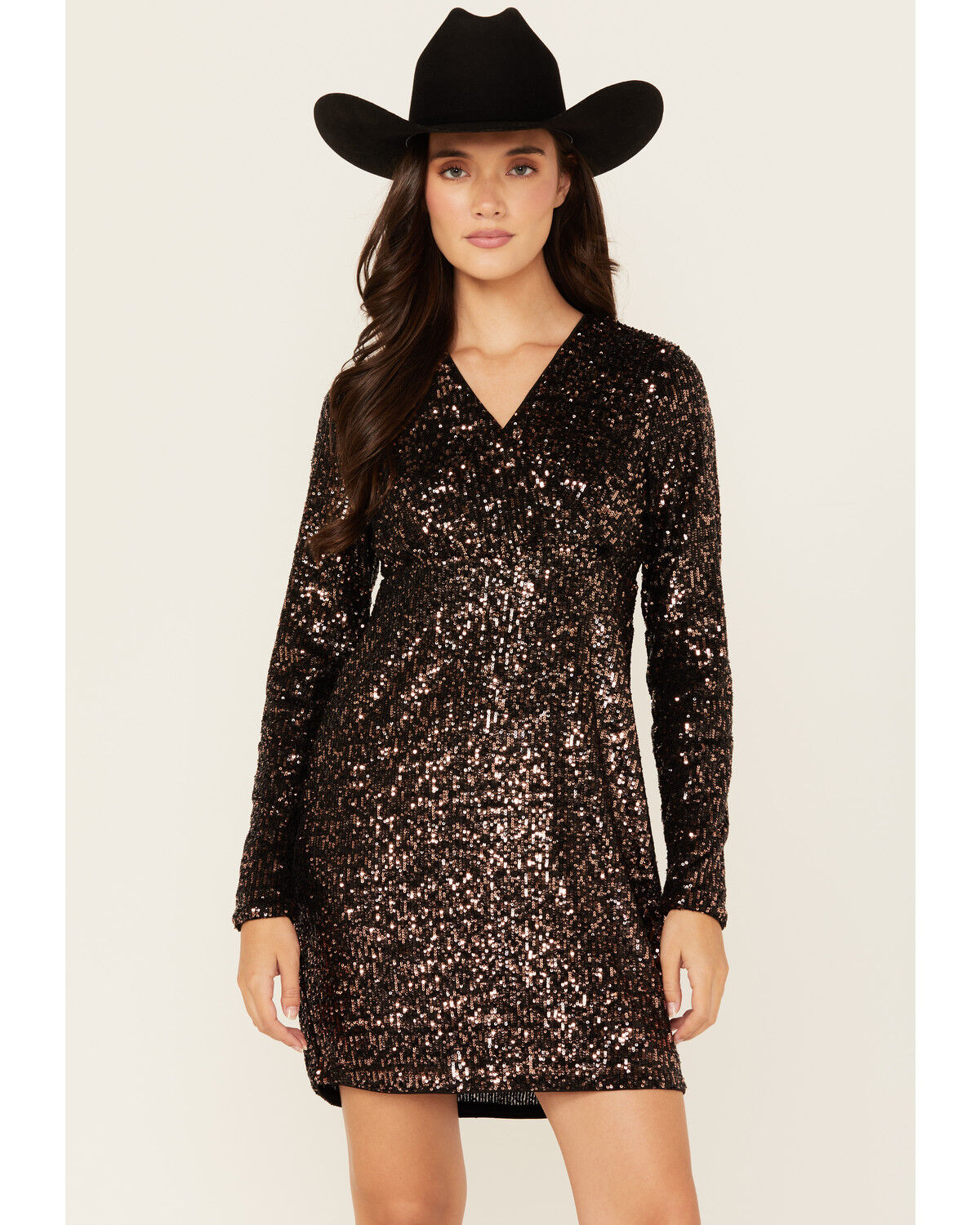 Image #1 - Shyanne Women's Sequins Long Sleeve Mini Dress, Black, hi-res
