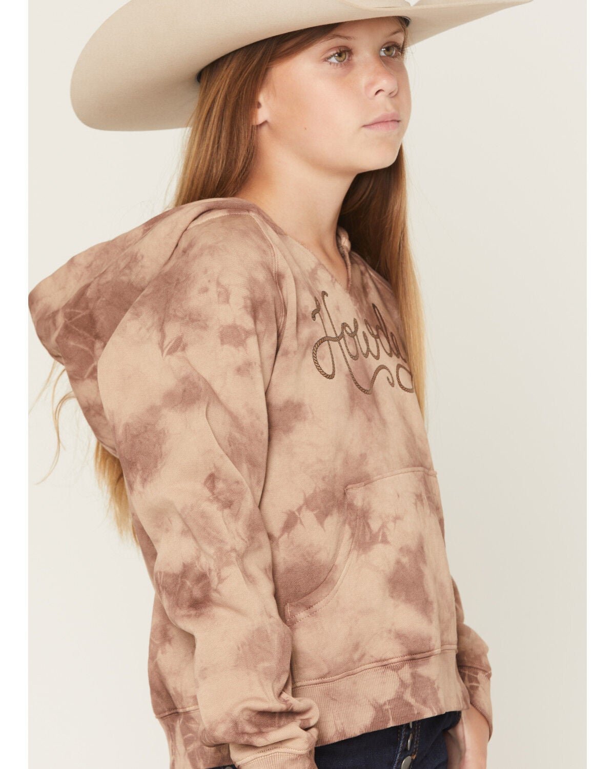 Image #2 - Shyanne Girls' Howdy Graphic Hoodie, Khaki, hi-res