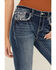 Image #4 - Grace in LA Women's Medium Wash Mid Rise Cow Skull and Horseshoe Pocket Bootcut Denim Jeans, , hi-res